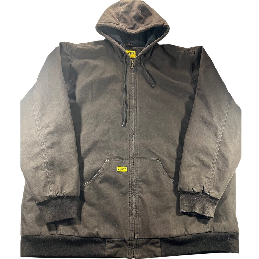 Brazos Work Force Mens 3XL Brown Duck Canvas Hooded Quilted Work Jacket Full Zip
